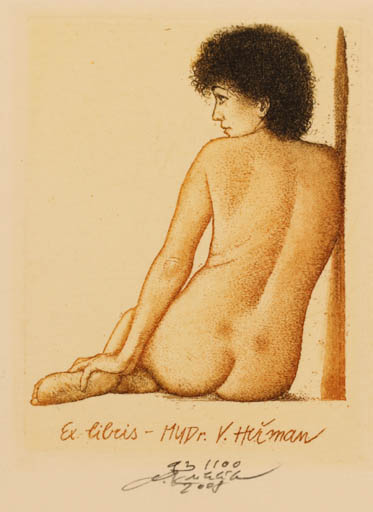 Exlibris by Ladislav Kuklik from Czech Republic for Dr. Vaclav Herman - Woman Nude 