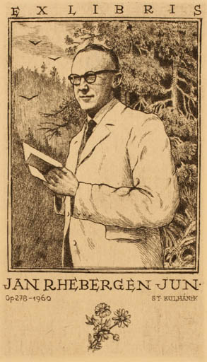 Exlibris by Stanislaus Kulhanek from Czech Republic for G. Jan Rhebergen - Flora Scenery/Landscape Man Portrait 