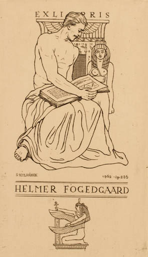 Exlibris by Oldrich Kulhánek from Czech Republic for Helmer Fogedgaard - Classical antiquity Book Man Egypt 