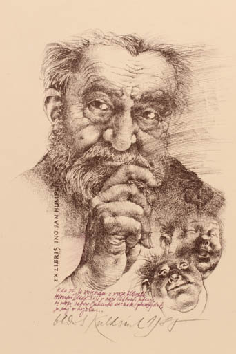 Exlibris by Oldrich Kulhánek from Czech Republic for Jan Humplik - Man Portrait 