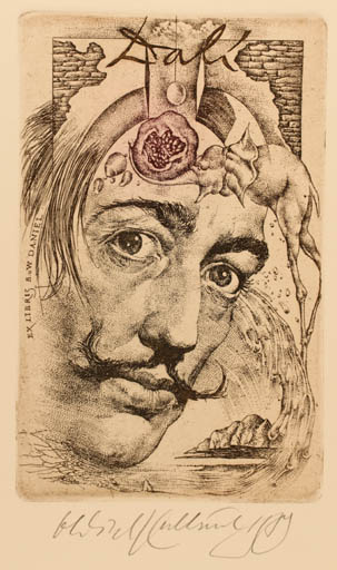 Exlibris by Oldrich Kulhánek from Czech Republic for Dr. Barbara und Werner Daniel - Art Man Portrait Surrealism 