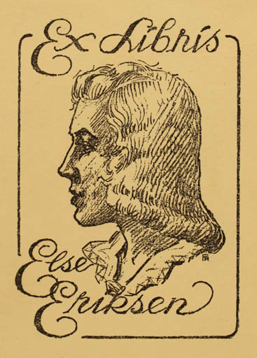 Exlibris by F. Aster from Denmark for Else Eriksen - Woman Portrait 