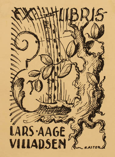 Exlibris by F. Aster from Denmark for Lars Aage Villadsen - Flora Music 