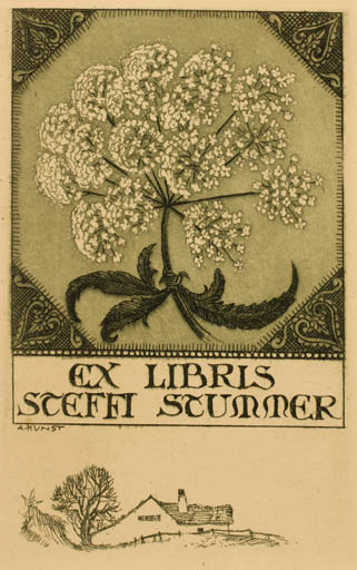 Exlibris by Adolf Kunst from Germany for Sceffi Scummer - Flower 