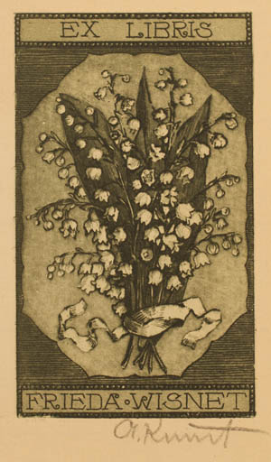 Exlibris by Adolf Kunst from Germany for Frieda Wrisnet - Flower 