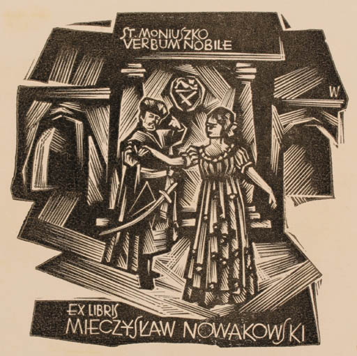 Exlibris by Wojciech Luczak from Poland for Mieczyskaw Nowakowski - Book Dancing Couple 