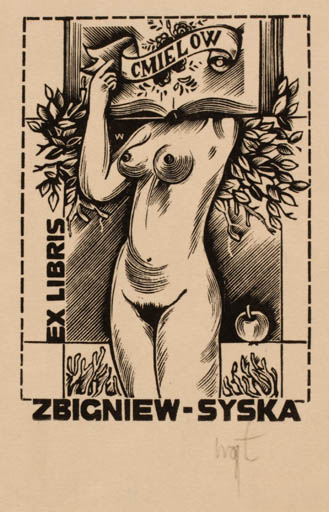 Exlibris by Wojciech Luczak from Poland for Zbigniew Syska - Book Flora Fruit Woman Nude 