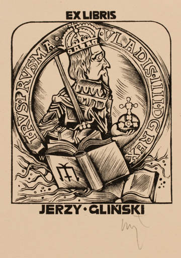 Exlibris by Wojciech Luczak from Poland for Jerzy Glinski - Book Regent/royalty 