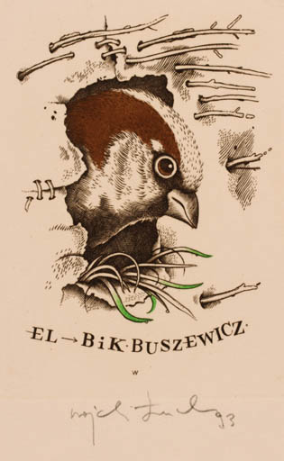 Exlibris by Wojciech Luczak from Poland for Bik Buszewicz - Bird 