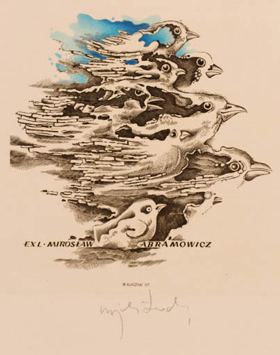 Exlibris by Wojciech Luczak from Poland for Miroslaw Abra Mowicz - Bird 