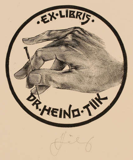 Exlibris by Lembit Löhmus from Estonia for Dr. Heino Tiik - Hand(s) Medicine 