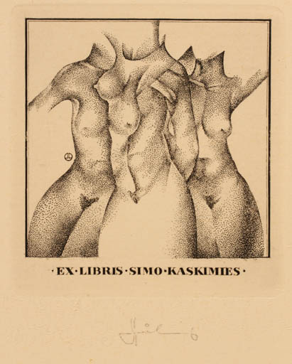 Exlibris by Lembit Löhmus from Estonia for Simo Kaskimies - Group Woman Nude 