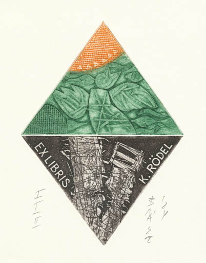 Exlibris by Imre Baász from Hungary for Klaus Rödel - Abstract 