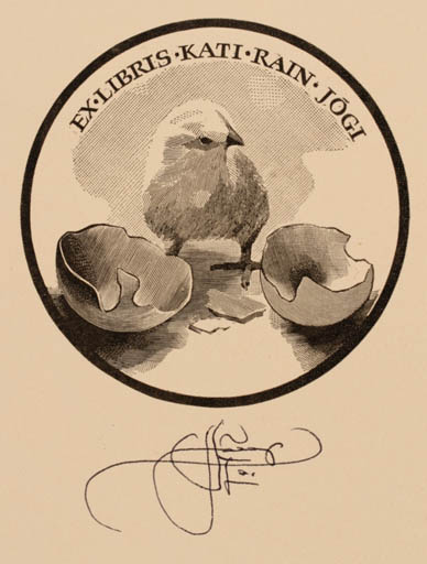 Exlibris by Lembit Löhmus from Estonia for Kati Rain Jogi - Bird 