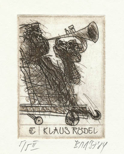 Exlibris by Imre Baász from Hungary for Klaus Rödel - Music 