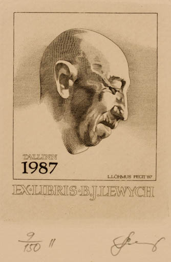 Exlibris by Lembit Löhmus from Estonia for Boris Jakovlevig Levych - Man Portrait 