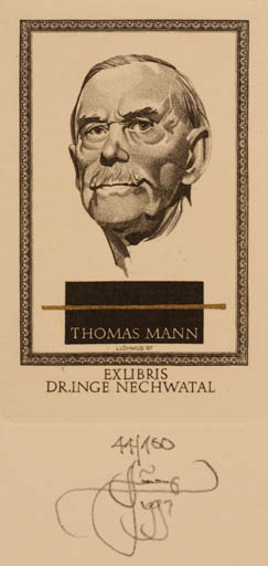 Exlibris by Lembit Löhmus from Estonia for Dr. Inge Nechwatal - Historical Person Literature Man Portrait 