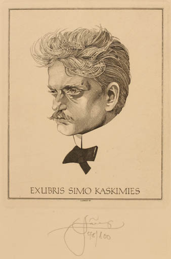 Exlibris by Lembit Löhmus from Estonia for Simo Kaskimies - Man Portrait 