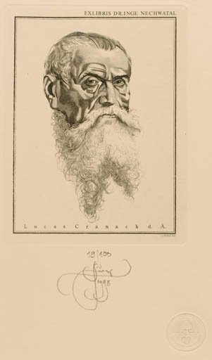 Exlibris by Lembit Löhmus from Estonia for Dr. Inge Nechwatal - Historical Person Man Portrait 