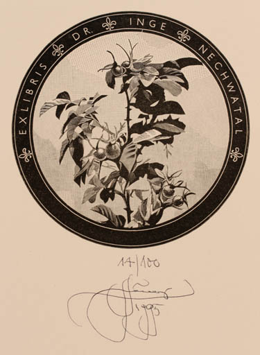 Exlibris by Lembit Löhmus from Estonia for Dr. Inge Nechwatal - Flower 