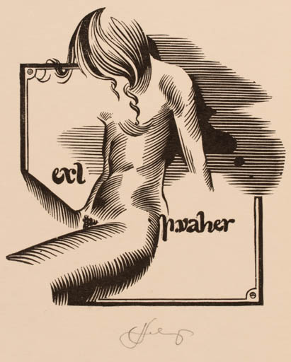 Exlibris by Lembit Löhmus from Estonia for Priit Vaher - Woman Nude 