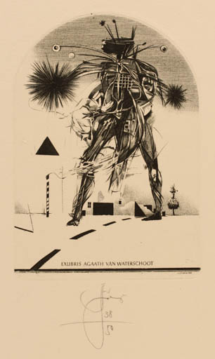 Exlibris by Lembit Löhmus from Estonia for Agaath Van Waterschoot - Surrealism 