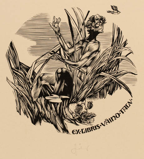 Exlibris by Lembit Löhmus from Estonia for Väino Talv - Flora Man 