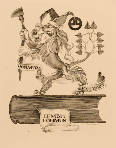 Exlibris by Lembit Löhmus from Estonia for Lembit Löhmus - Book Fable Animal 