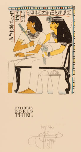 Exlibris by Lembit Löhmus from Estonia for Doris Thiel - Couple Egypt 