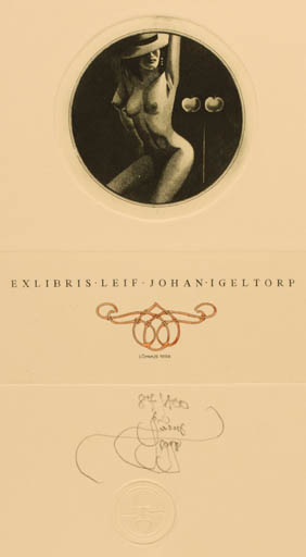 Exlibris by Lembit Löhmus from Estonia for Leif Johan Igeltorp - Woman Nude 