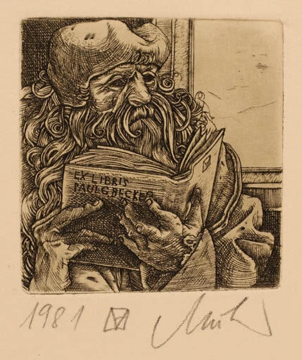 Exlibris by Arpad Müller from Hungary for Paul G. Becker - Book Man Portrait 