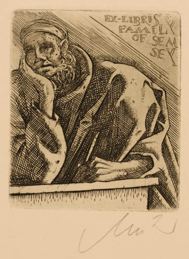 Exlibris by Arpad Müller from Hungary for Family of Semsey - Man Portrait 