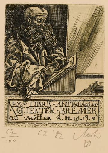 Exlibris by Arpad Müller from Hungary for Guenter Bremer - Man Portrait 