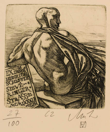 Exlibris by Arpad Müller from Hungary for Heinrich Scheffer - Man 