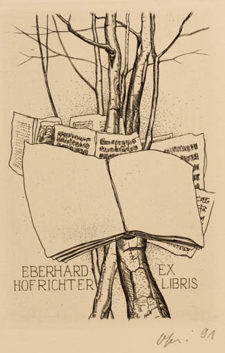 Exlibris by Detlef Olschewski from Germany for Eberhard Hofrichter - Book Tree 