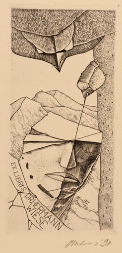 Exlibris by Detlef Olschewski from Germany for Dr. Hermann Wiese - Mountain Portrait 