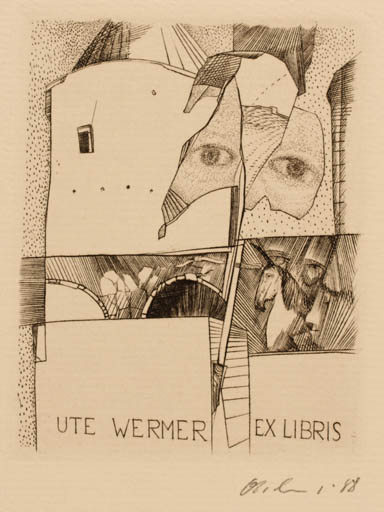 Exlibris by Detlef Olschewski from Germany for Ute Wermer - Abstract 