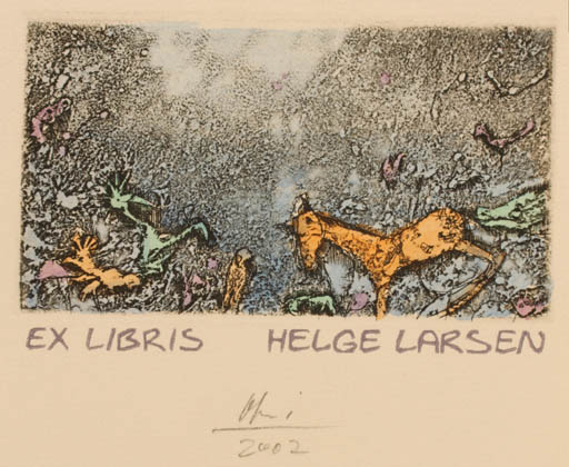 Exlibris by Detlef Olschewski from Germany for Helge Larsen - Horse 