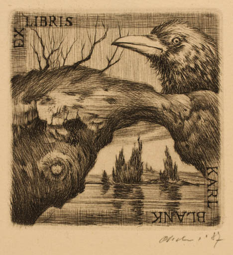 Exlibris by Detlef Olschewski from Germany for Karl Blank - Bird Scenery/Landscape Maritime 