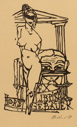 Exlibris by Detlef Olschewski from Germany for Horst Gebauer - Classical antiquity Woman Nude Portrait 