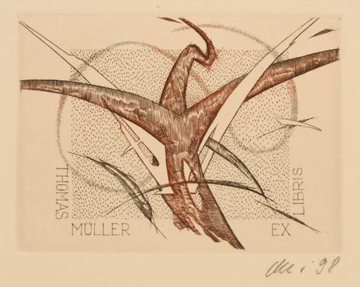 Exlibris by Detlef Olschewski from Germany for Thomas Müller - Abstract 