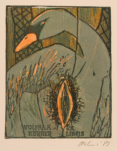 Exlibris by Detlef Olschewski from Germany for Wolfram Körner - Leda and the Swan 