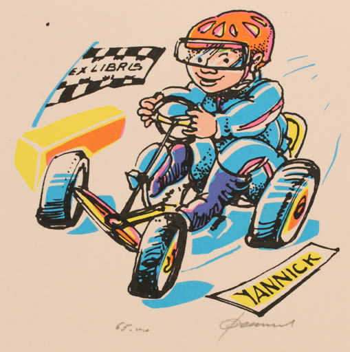 Exlibris by Hedvig Pauwels from Belgium for ? Yannick - Child Car Sport/game 