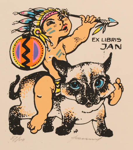 Exlibris by Hedvig Pauwels from Belgium for Jan ? - Child Cat 