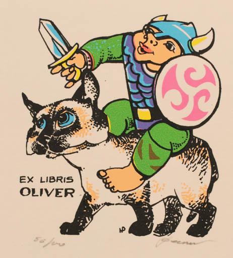 Exlibris by Hedvig Pauwels from Belgium for Oliver ? - Child Cat 