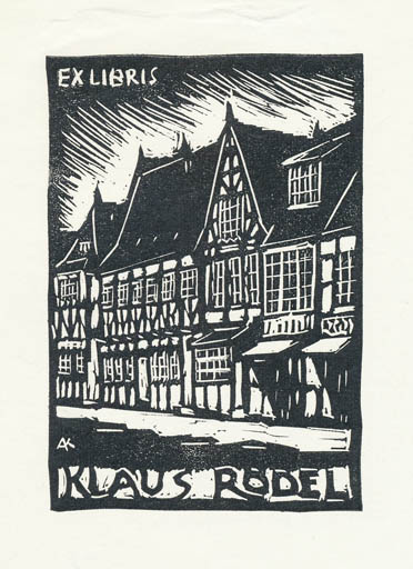 Exlibris by Kàroly Andrusko from Yugoslavia for Klaus Rödel - City 