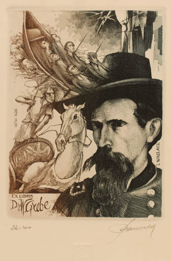 Exlibris by Hedvig Pauwels from Belgium for Dr. Phil Werner Grebe - Horse Man Maritime Portrait Ship/Boat 