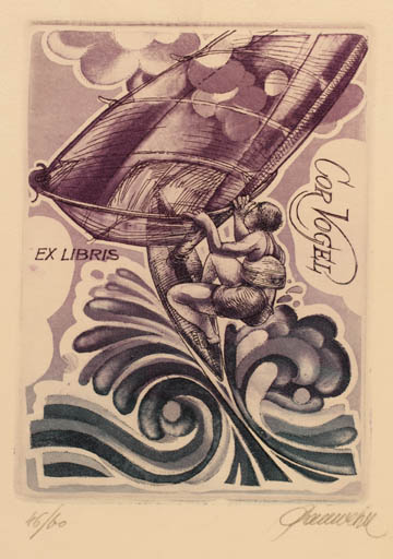 Exlibris by Hedvig Pauwels from Belgium for Cor Vogel - Man Maritime Ship/Boat 