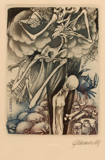 Exlibris by Hedvig Pauwels from Belgium for Dr. med Grlum - Death Medicine 