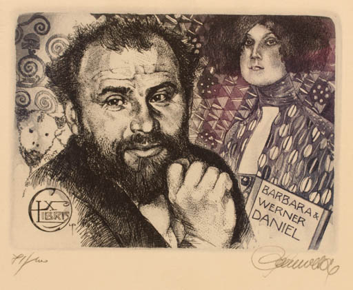 Exlibris by Hedvig Pauwels from Belgium for Dr. Barbara und Werner Daniel - Book Couple Portrait 